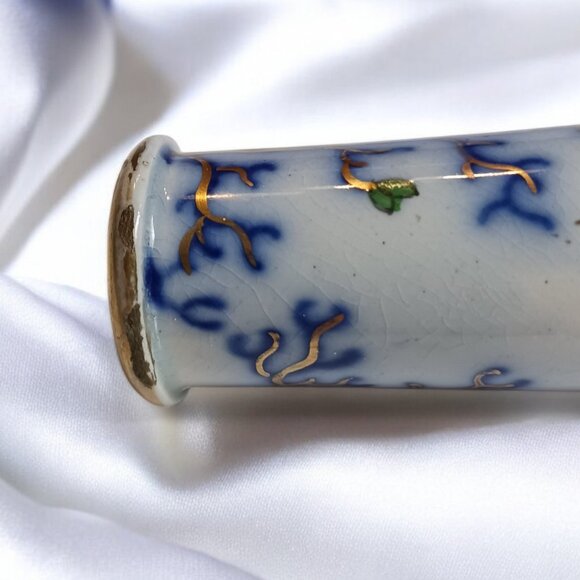 Antique Hand-Painted Asian Style Bud Vase Elegant Peony Gilded Accents, … - Picture 7 of 16
